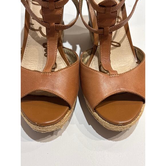 SAM EDELMAN Leather Jute Katrina Peep Toe T Strap Wedge Platform Sandals 8.5 - Picture 3 of 8